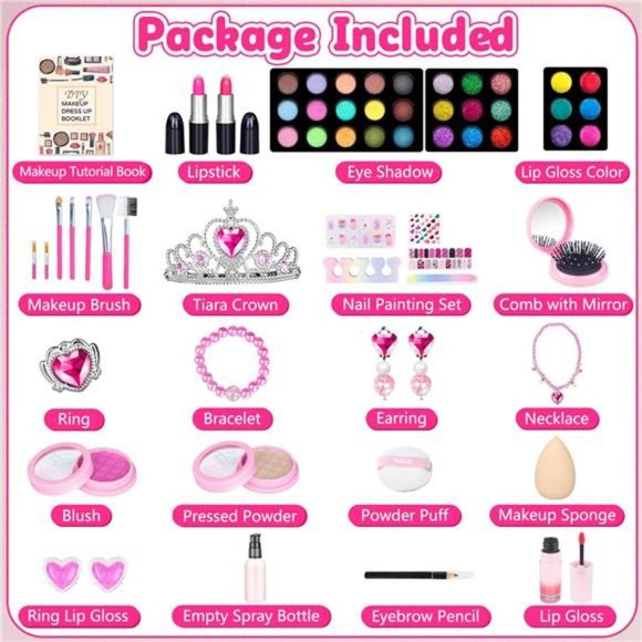 65 Pcs Makeup Kit, Washable Play Makeup Toys Set with Cosmetic Case For Kids - Picture 6 of 6